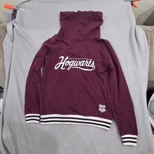 Harry Potter Hogwarts Hoodie Maroon Burgundy Funnel Neck Sweatshirt Womens L